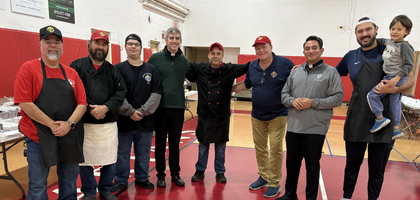 Members of Good Shepherd Council 5573 in Plainfield, Ill., gather with Father John Horan, pastor of St. Mary Immaculate Parish and council chaplain, and seminarian Juan Torrijos during the council’s pancake breakfast for Priesthood Sunday. The event honored three Diocese of Joliet priests and raised more than $1,400 to support seminarians, vocation awareness efforts and parish projects.