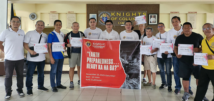 Knights from St. Francis of Assisi Council 3941 in Meycauayan, Luzon North, gather after attending the council’s earthquake preparedness seminar, where they received instruction on emergency response.
