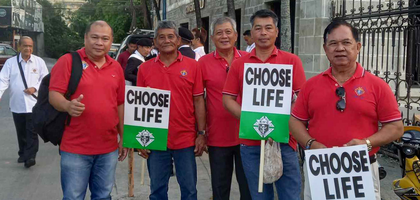 Members of Our Lady of Montserrat Council 10101 in Iloilo City, Visayas, assemble before a March for Life organized by Molo (Visayas) Council 5028.
