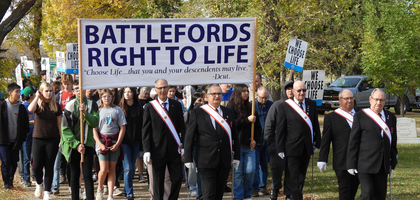 Members of Dr. Uhrich Assembly 1066 in North Battleford, Saskatchewan, lead more than 100 people in the 2025 pro-life march organized by Battleford Right to Life, from St. Joseph Calasanctius Church to the monument to the Unborn at the city cemetery. Local Knights have participated in the walk for more than 40 years, and last year helped raise CA$5,700 to advertise pro-life messages on two electronic billboards.