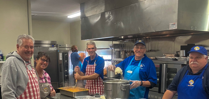 Knights from St. Joseph Council 12941 in Biddeford, Maine, prepare food for the council’s free community Thanksgiving dinner. About 900 dinners were served and delivered to people in need. Leftover food was donated to Saco Meals Program and Seeds of Hope, a homeless shelter.