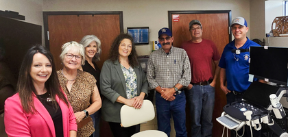 Knights from Marienthal (Kan.) Council 2930 join staff and board members of Grace Place Pregnancy Care Center in Liberal beside a new ultrasound machine donated by the council. The council raised $35,000 to support the purchase of three machines; the Grace Place unit was purchased with $12,000 from the council and additional grants from 4US and the Supreme Council’s Ultrasound Initiative.