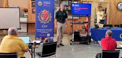 Past State Deputy Marcel Lemmen, evangelization and faith formation director for the Ontario State Council, presents on Cor during a training at St. Jean de Brebeuf and Companions Parish in Kingsville. Knights from six local councils attended to learn how to implement Cor — the Order’s faith formation initiative — at their parishes.