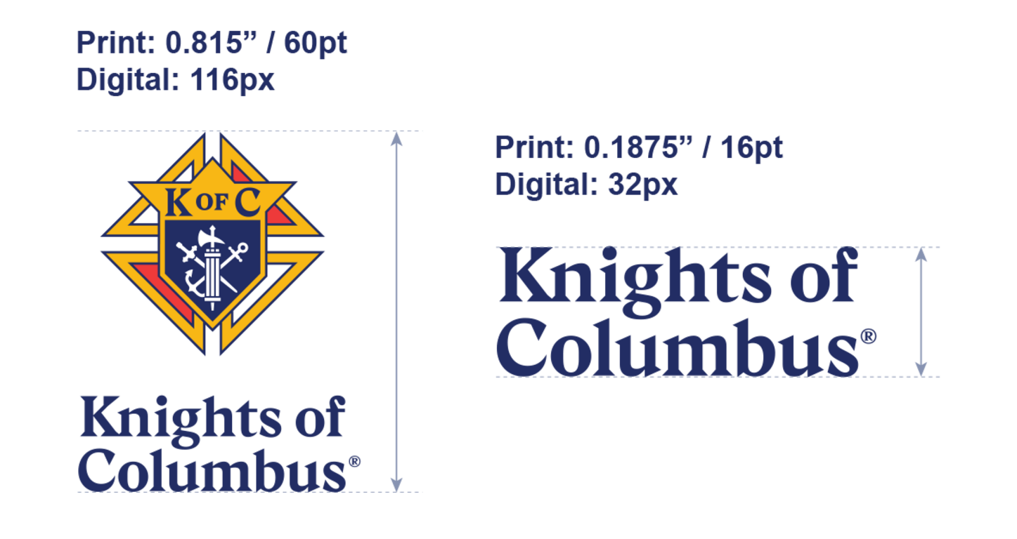 KofC logo minimum size dimensions.