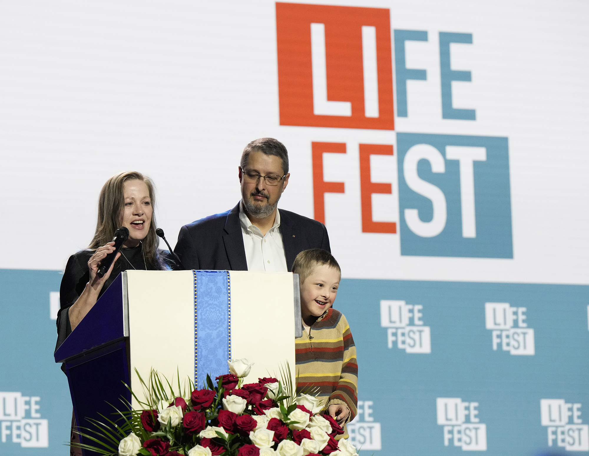 Daniel and Michelle Schachle, accompanied by their youngest son, Mikey, share their pro-life testimony at Life Fest.