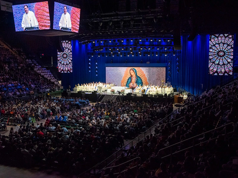 Father Scott Traynor of the Diocese of Sioux Falls delivers the homily as thousands gather for Mass during Life Fest in EagleBank Arena in Fairfax, Va., Jan. 24. 