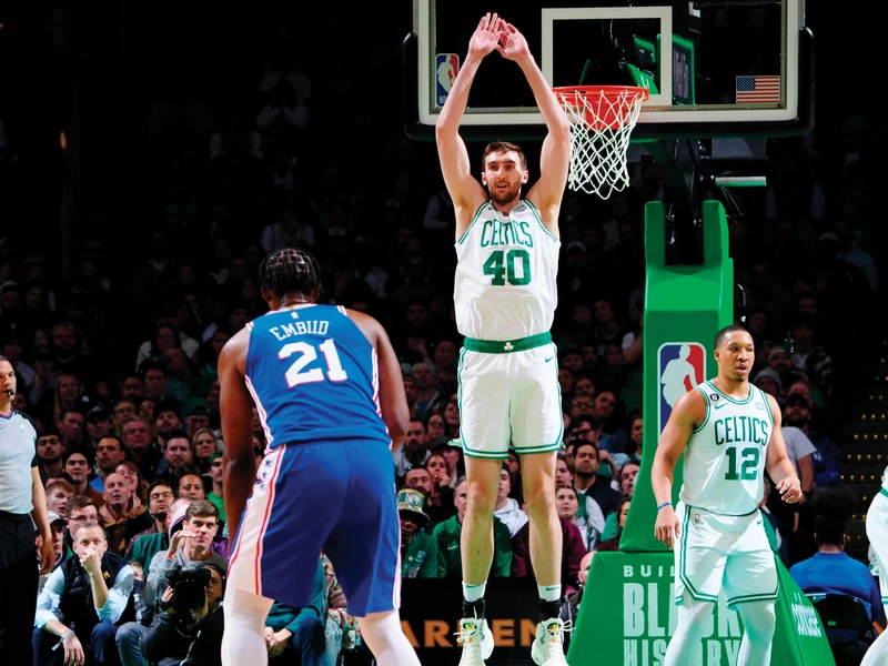 No. 40 employs the &ldquo;Kornet Contest&rdquo; tactic during a game against the Philadelphia 76ers