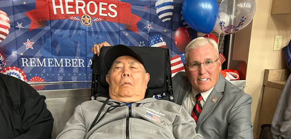 Allan Shockley (right), a member of St. Thomas More Council 17996 in Henderson, Nev., is pictured with a former service member attending a Veterans Appreciation Dinner organized by Council 17996, Rosary Council 3741 and St. Viator Council 8282 in Las Vegas in partnership with the Veterans Action Foundation. More than 50 guests enjoyed food and entertainment and were recognized for their service.