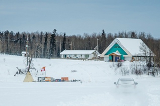 The K of C caravan arrives at Sacred Heart Church in Pukatawagan, Manitoba.