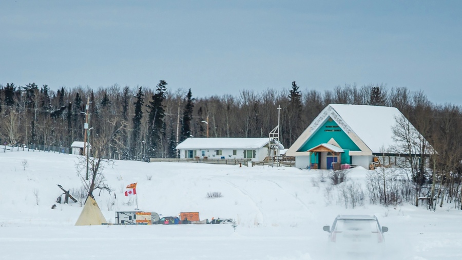 The K of C caravan arrives at Sacred Heart Church in Pukatawagan, Manitoba.