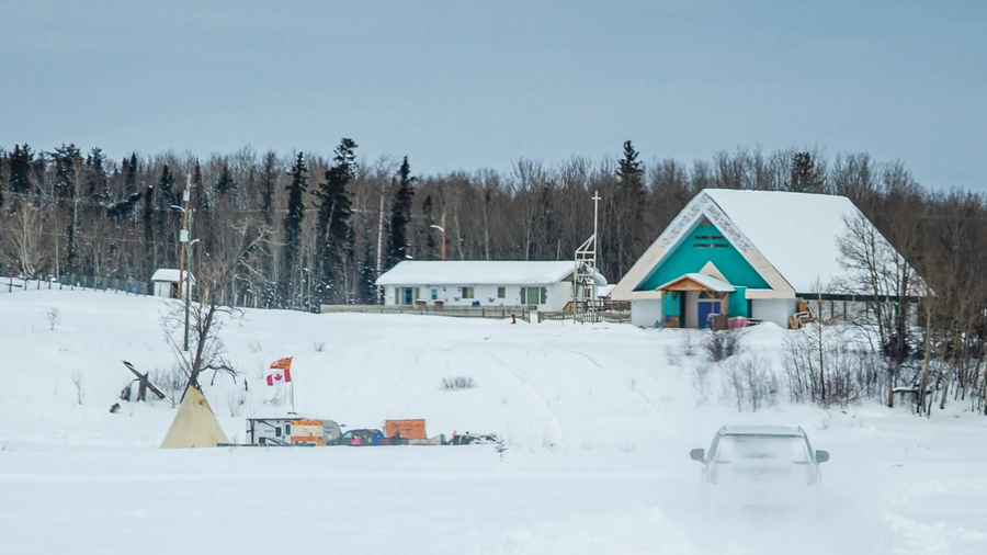 The K of C caravan arrives at Sacred Heart Church in Pukatawagan, Manitoba.