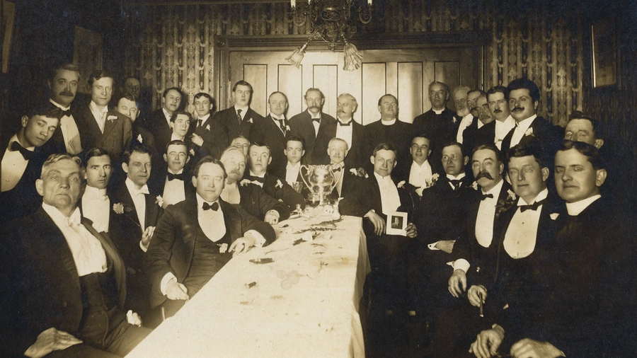 Father Patrick J. McGivney and Father John J. McGivney join San Salvador Council 1 in New Haven, Conn., at an unspecified event circa 1904.