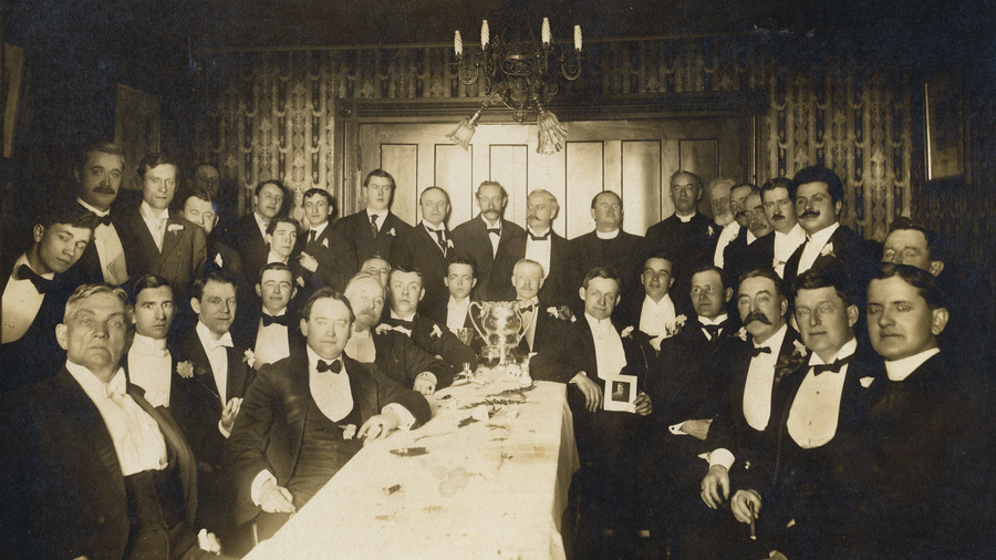 Father Patrick J. McGivney and Father John J. McGivney join San Salvador Council 1 in New Haven, Conn., at an unspecified event circa 1904.