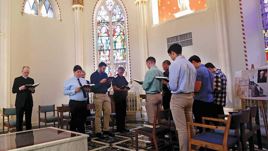 Seminarians from Blessed Michael J. McGivney Propaedeutic House of Formation in Baltimore pray vespers