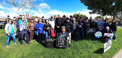 Members of Good Shepherd Council 9076 and parishioners from Good Shepherd Parish in San Diego assemble during the parish’s 40 Days for Life kick off event. 