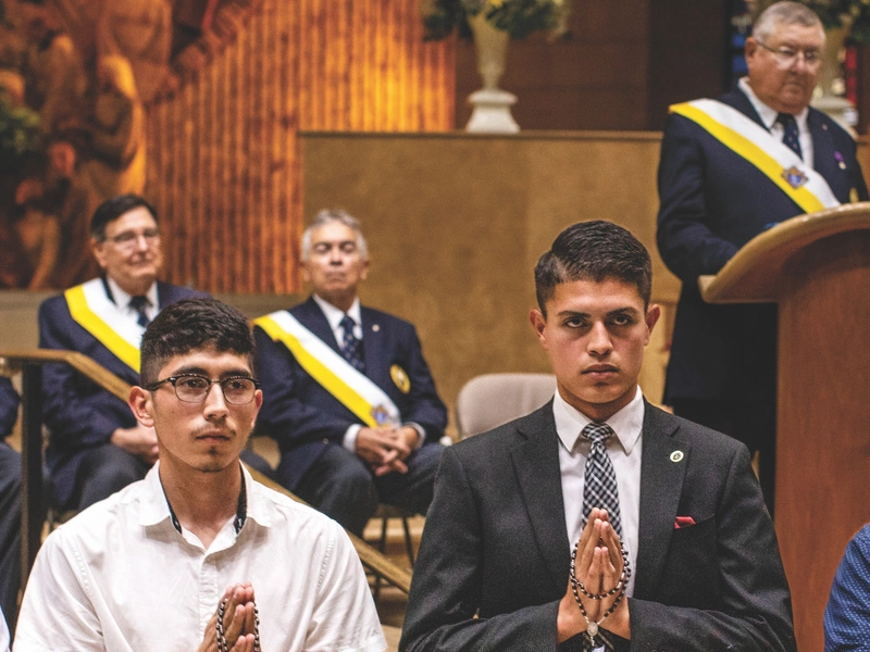 Men in San Juan, Texas, join the Knights of Columbus during an exemplification at the Basilica of Our Lady of San Juan del Valle.