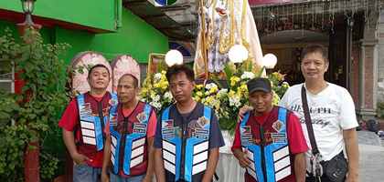 Knights from Kristong Hari-St. Augustine Council 16282 in Dasmariñas, Luzon South, prepare to escort a statue of St. Augustine during a procession organized by Council 16282.