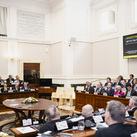 Deepak Devaraj speaks during the Conference on Mensuram Bonam at the Vatican.