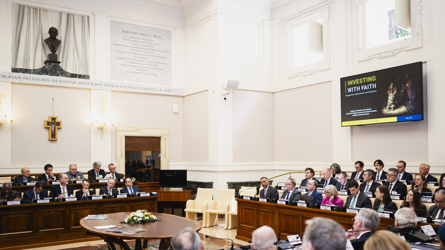 Deepak Devaraj speaks during the Conference on Mensuram Bonam at the Vatican.