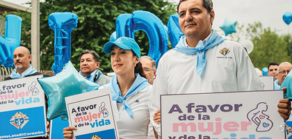 Knights and their families join a march in support of women and life in Monterrey, Mexico, on Oct. 7.