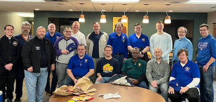 Knights from several Minnesota councils and assemblies join seminarians from St. Paul Seminary in Saint Paul to assemble 150 “Brian Bags” — care packages with food, water, hygiene items and more for people experiencing homelessness.