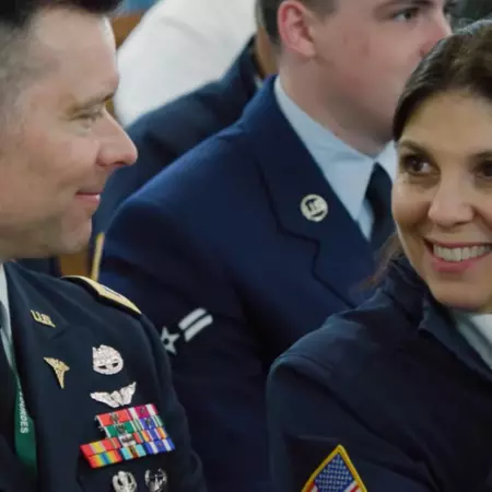 Nathan and Maria Friedline exchange glances during the 64th International Military Pilgrimage in Lourdes, France.