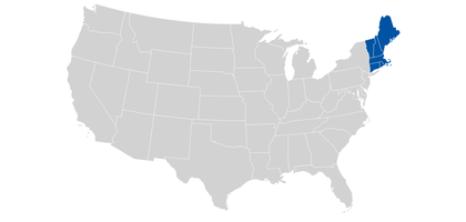 Map of U.S. with New England highlighted.