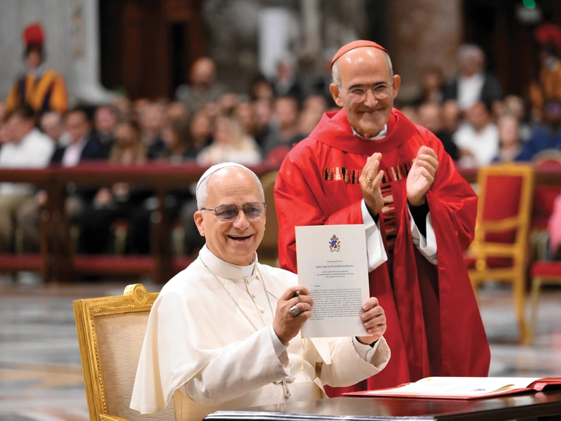 Pope Leo XIV displays his apostolic letter Drawing New Maps of Hope