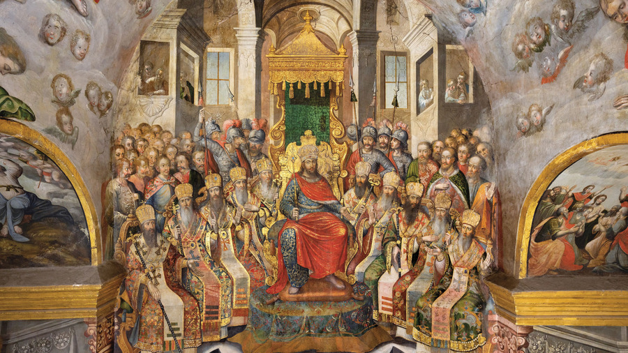 The Council of Nicaea (18th century) by F. Pavlovskyi, I. Maksimovych, A. Galik, et al. / Holy Trinity Gate Church / Photo courtesy of Kyiv-Pechersk Lavra National Reserve