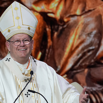 Cardinal Gérald Lacroix gives his homily during the opening Mass of the 142nd Supreme Convention in Québec City on Aug. 6.