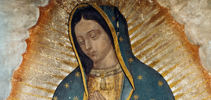 Cropped image of the painting Our Lady of Guadalupe.