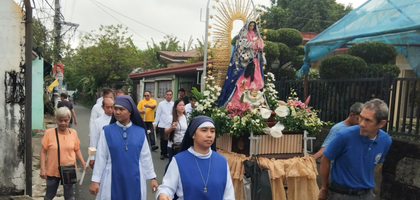 Knights from St. Elizabeth of Hungary Council 16272 in Malolos City, Luzon North, lead a procession with sisters from the Religious Catechists of Mary after Mass on Dec. 12, the feast of Our Lady of Guadalupe.
