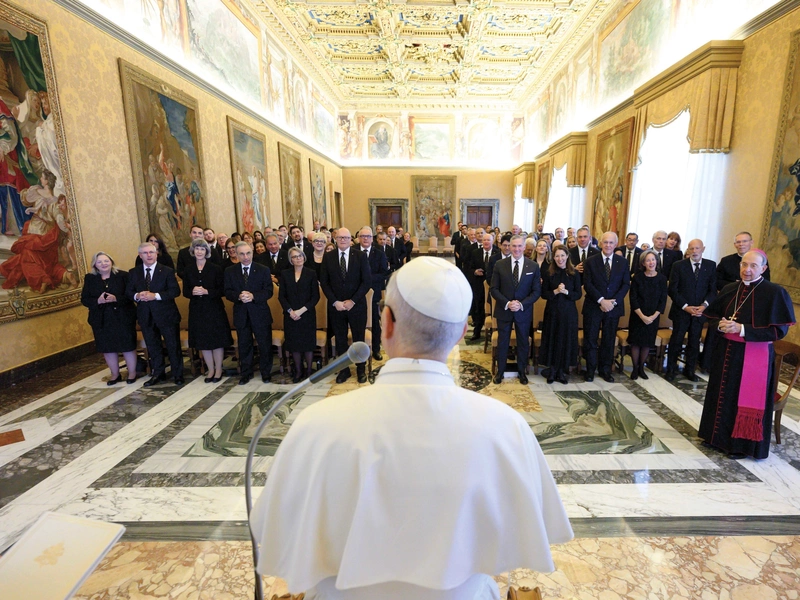 The Holy Father greets the Knights of Columbus Board of Directors in the Sala del Concistoro of the Vatican Apostolic Palace.