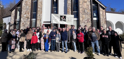 Knights from St. Charles Borromeo Council 13513 in Jacksonville, Ala., and Joseph J. Burn Sr. Council 3227 in Anniston gather with parishioners from five local Catholic churches before the councils’ annual march for life.