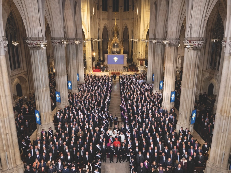 Fourth Degree Knights and candidates stand in St. Patrick&rsquo;s Cathedral in New York City.