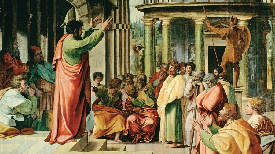 St. Paul Preaching at Athens (cartoon for the Sistine Chapel) by Raphael (Raffaello Sanzio of Urbino) (1483-1520)