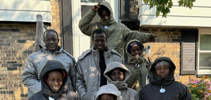 A family wears some of the winter jackets gifted to them by Holy Family Council 11981 in Inverness, Ill. A family wears some of the winter jackets gifted to them by Holy Family Council 11981 in Inverness, Ill. 