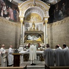 Polish Knights of Columbus chaplains celebrate Mass at the tomb of St. John Vianney at the Basilica of Ars in Ars-sur-Formans, France.