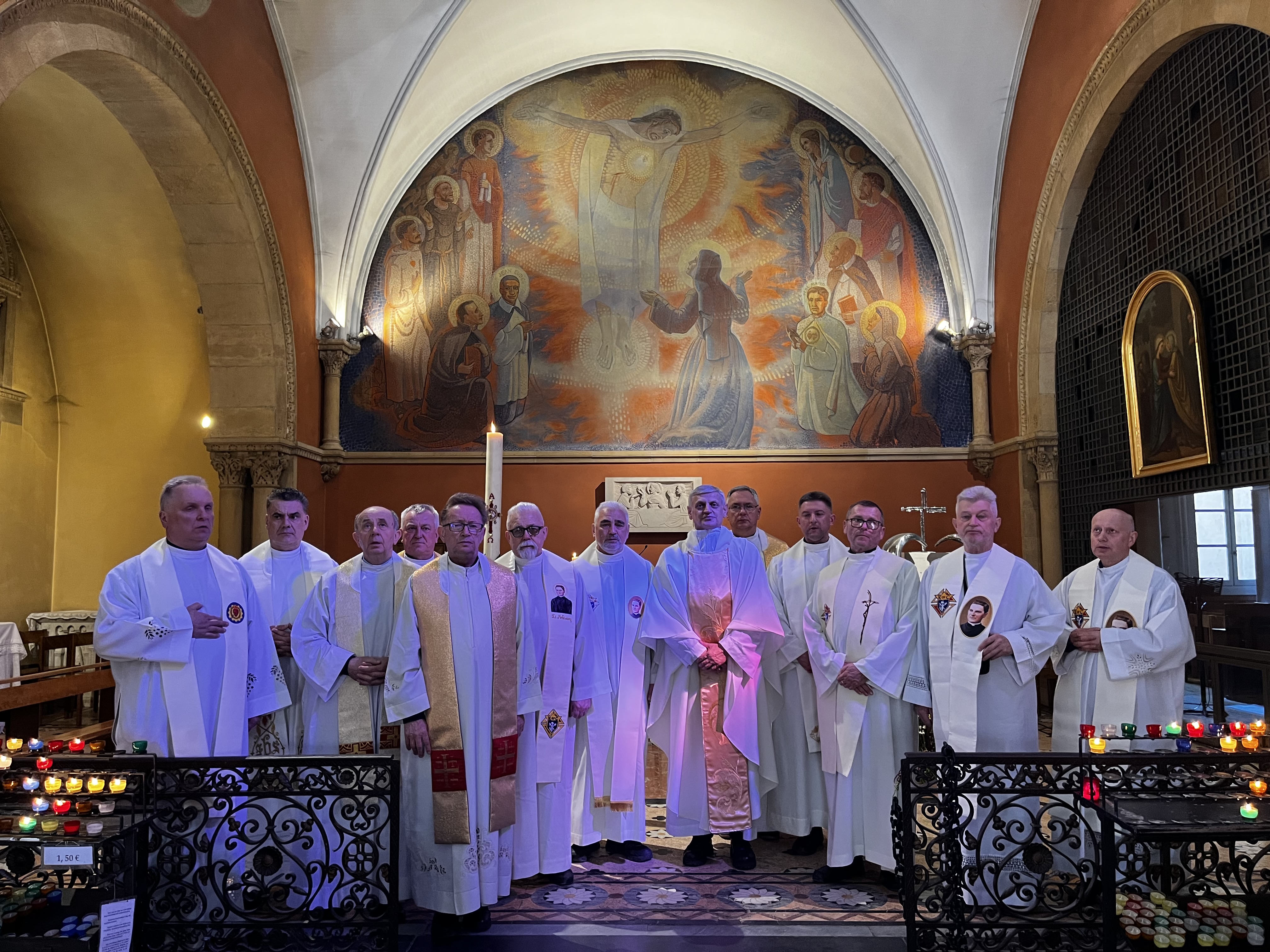 Polish Knights of Columbus chaplains visit the Chapel of the Apparitions in Paray-le-Monial, France.