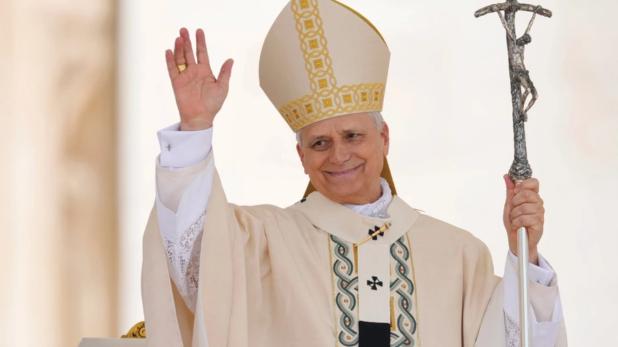 Pope Leo XIV greets the faithful at the conclusion of his inauguration Mass on May 18, 2025