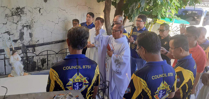 Missionaries of the Sacred Heart Father Rey Maldo, parochial vicar and a brother Knight, blesses a new memorial tomb for the unborn sponsored by Sta. Quiteria Council 8751 in Caloocan City, Luzon North.