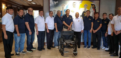 Grand Knight Francisco Dela Rosa (fifth from right) and other members of Our Lady of Fatima Council 9636 in Las Piñas City, Luzon South, present a wheelchair to Luzon South Deputy Danilo Sanchez (sixth from right) and officers from the Luzon South Council. Council 9636 donated 10 wheelchairs, each funded by individual Knights, to the jurisdiction’s wheelchair program. During the 2024-25 fraternal year, Council 9636 donated a total of 38 wheelchairs — more than any other Luzon South council.