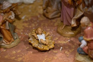 This Nativity scene is part of a diorama of Bethlehem made by Father Allen Kuss and Don Keller.