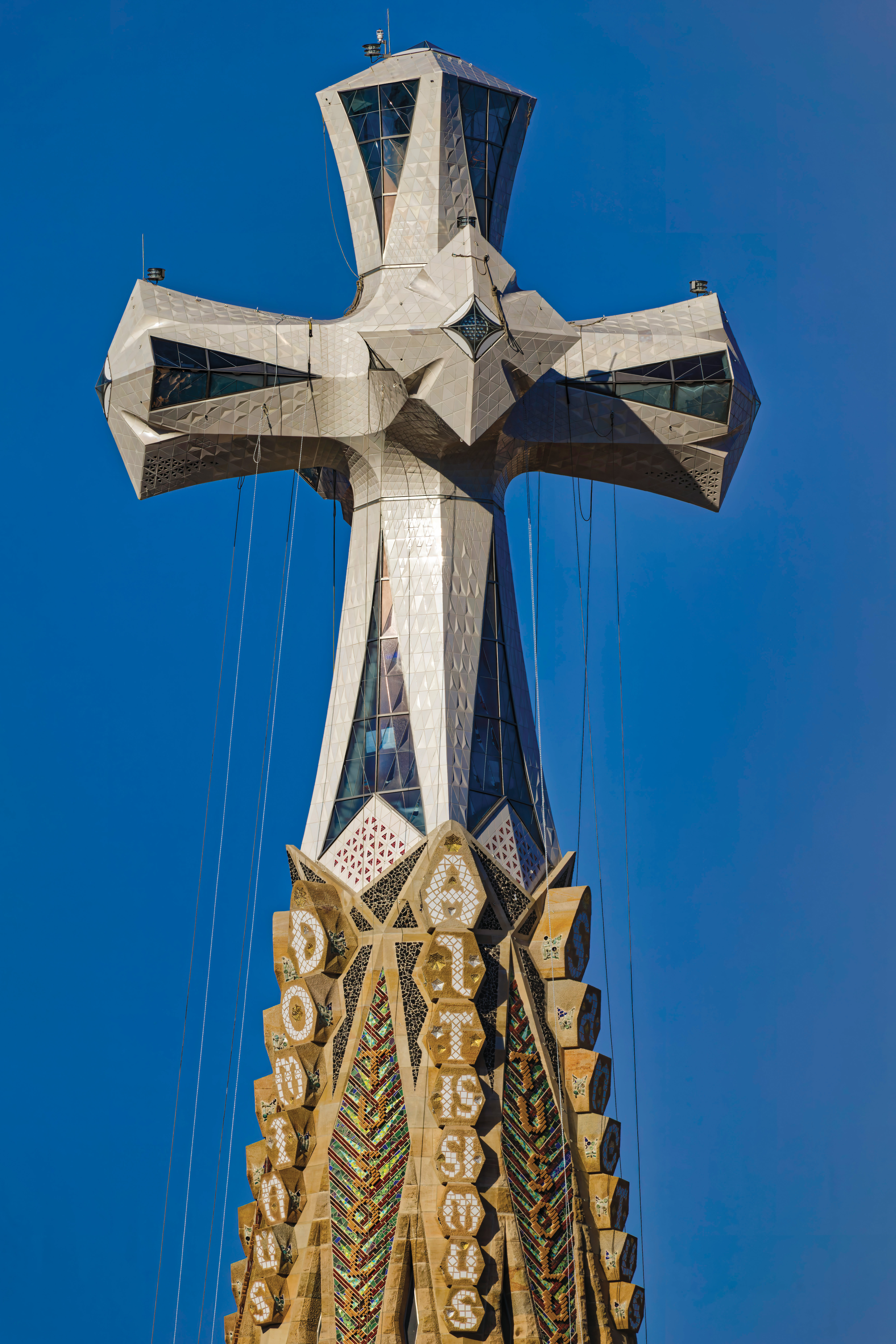 The central Tower of Jesus Christ, with its cross installed Feb. 20, rises above the Basilica of the Sagrada Fam&iacute;lia at 172.5 meters (566 feet).