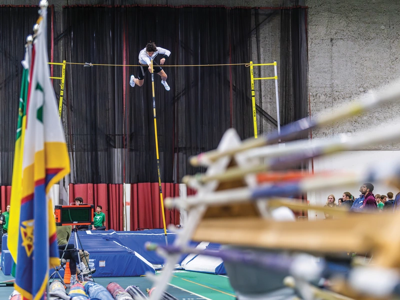 An athlete competes in the pole vault during the Knights of Columbus Indoor Games.