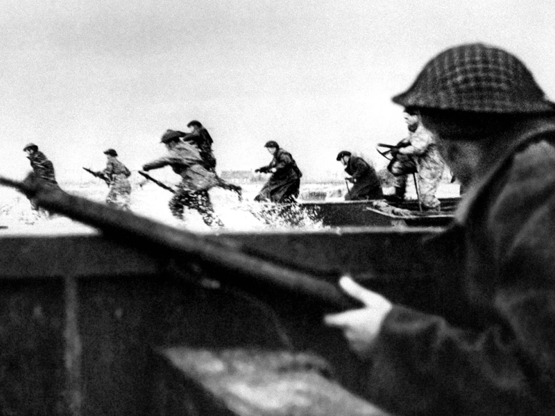 Canadian soldiers storm Juno Beach in Normandy on D-Day, June 6, 1944.