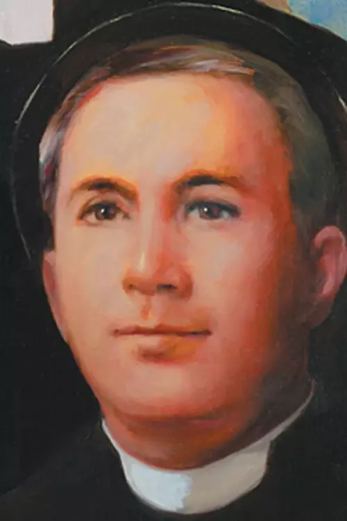 St. Mateo Correa Magallnes cropped painting of his face with a halo.