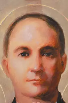 Close up of St. Miguel de la Mora's face.