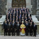 Supreme Officers and state deputies gather outside St. Mary’s Church in New Haven, Conn.