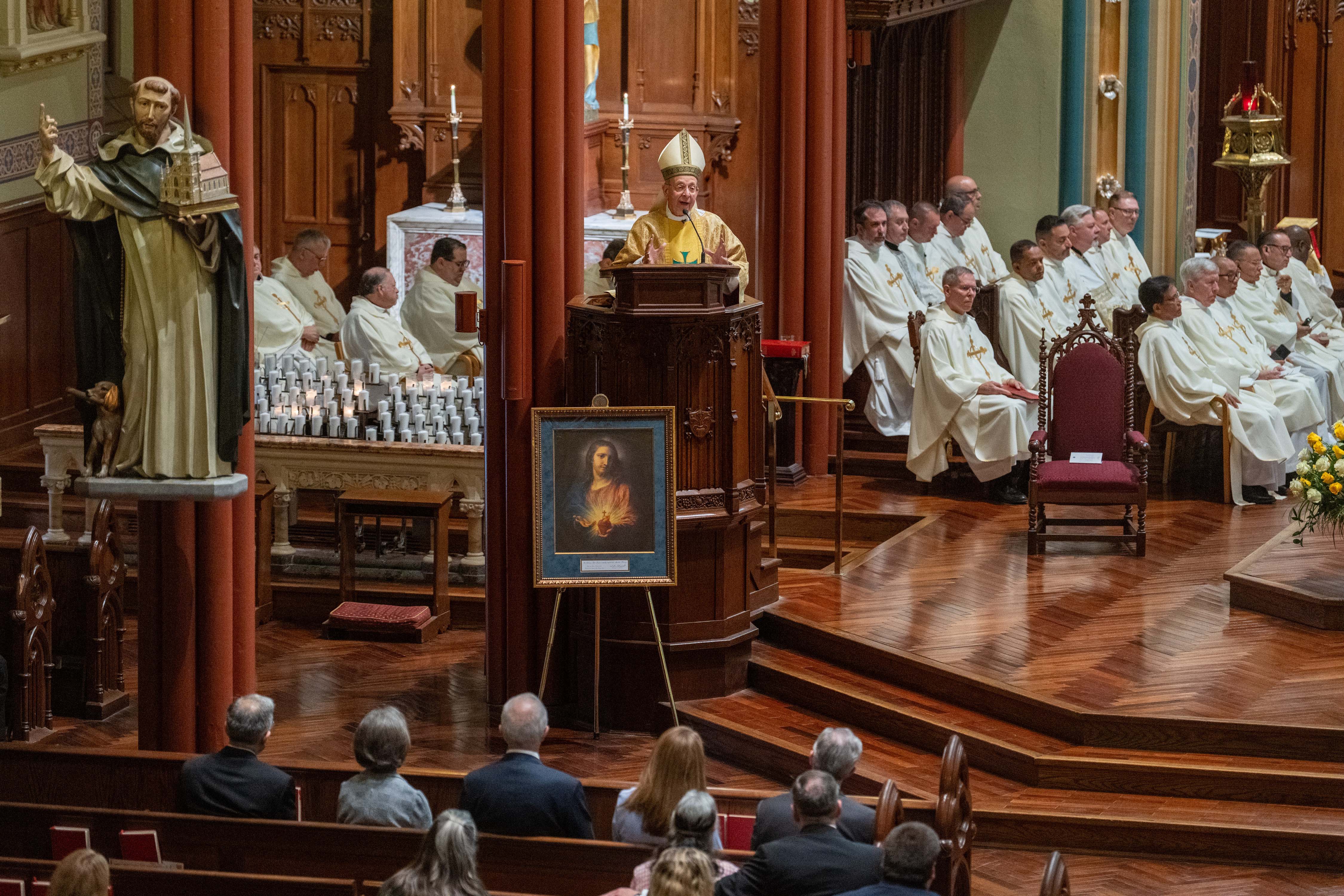 Supreme Chaplain Archbishop William Lori delivers the homily during Mass at St. Mary&rsquo;s Church.
